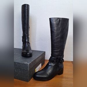 Via Spiga Leather Harness Boots Equestrian Riding Black Knee High Womens 6 NEW